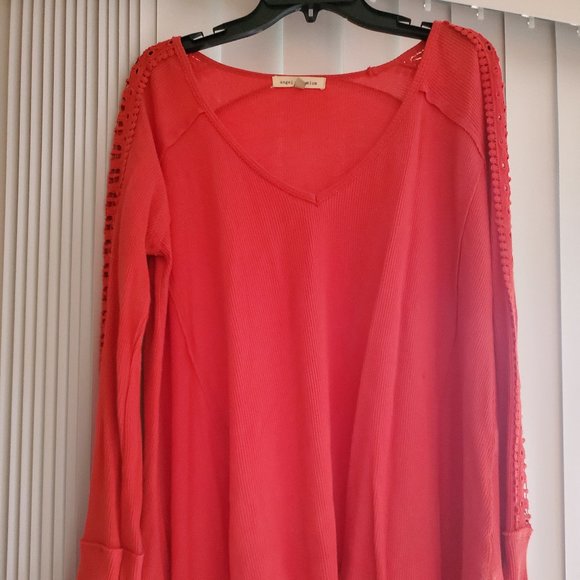 Women's Red/Orange Sweater with Inset down Sleeves - Picture 1 of 3